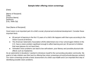 Kids Vision Screening Letter